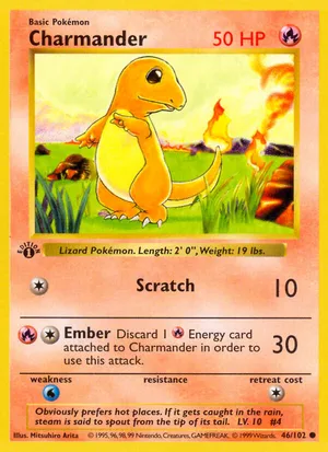most expensive pokemon card charmander - (46/102) RarityPromo Hit Points60 HP Fire Heat Tackle Charmander Trading Cards: Values, Rookies