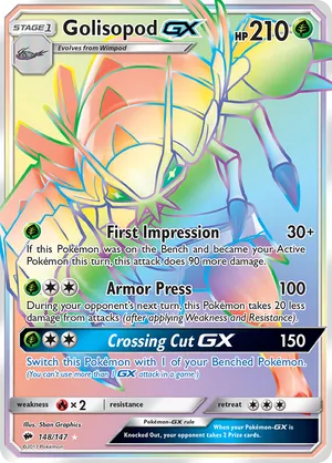 golisopod pokemon card value Trading Game Hidden Fates Ultra Rare GX SV48 [Grass][Colorless][Colorless] Smash Turn 70 Switch this Pokemon with 1 of your Benched Pokemon. Golisopod EX SAR Custom Pokemon