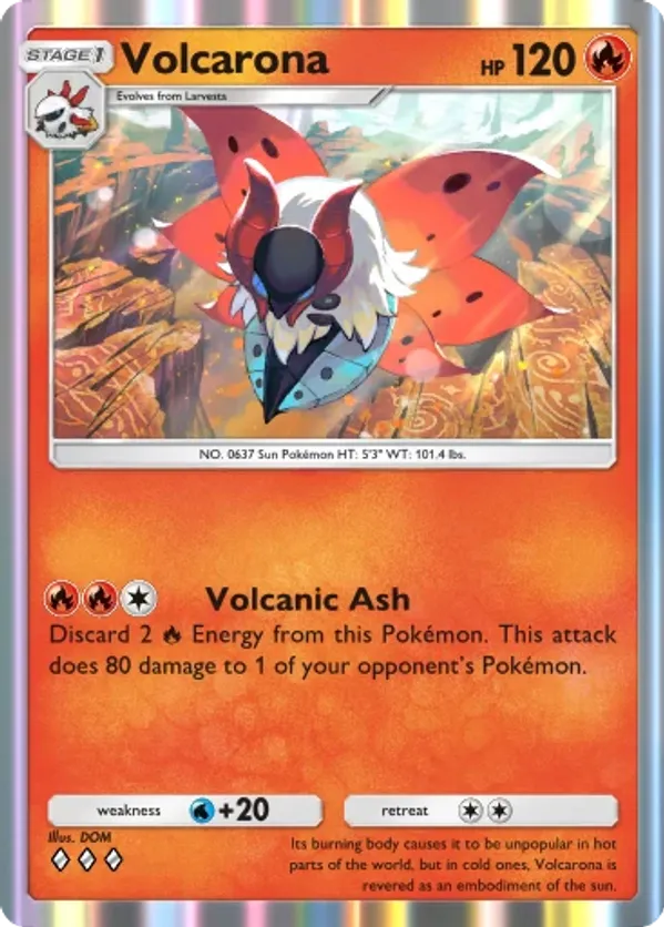 volcarona pokemon card value TCG - s12 - 014/098 (U) [R] Surging Flames (20+) This attack does 20 more damage for each basic Energy card in your discard pile Volcarona - 025/159 (Reverse Foil)