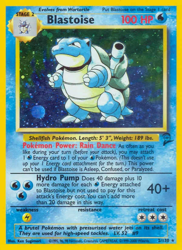 Pokémon TCG - Blastoise Lv. 52 - 2/132 - Holo Rare - Secret Wonders HEAVY  PLAY