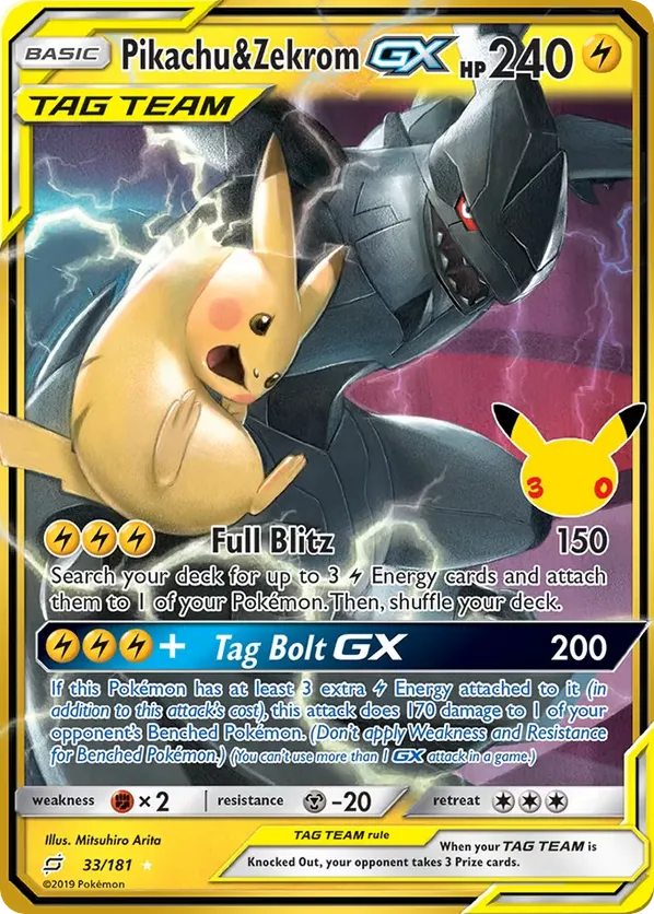 Pikachu & Zekrom-GX #033/181 30th Anniversary: Classic Collection