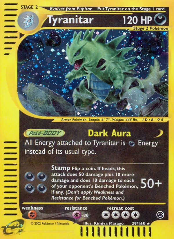rare tyranitar card Pokemon proxy cards first edition nonefoil E-Card (Aquapolis (AQ) #40) Rout This attack does 30 more damage for each of your opponents Benched Pokemon Pokmon Tyranitar Gx Stage 2