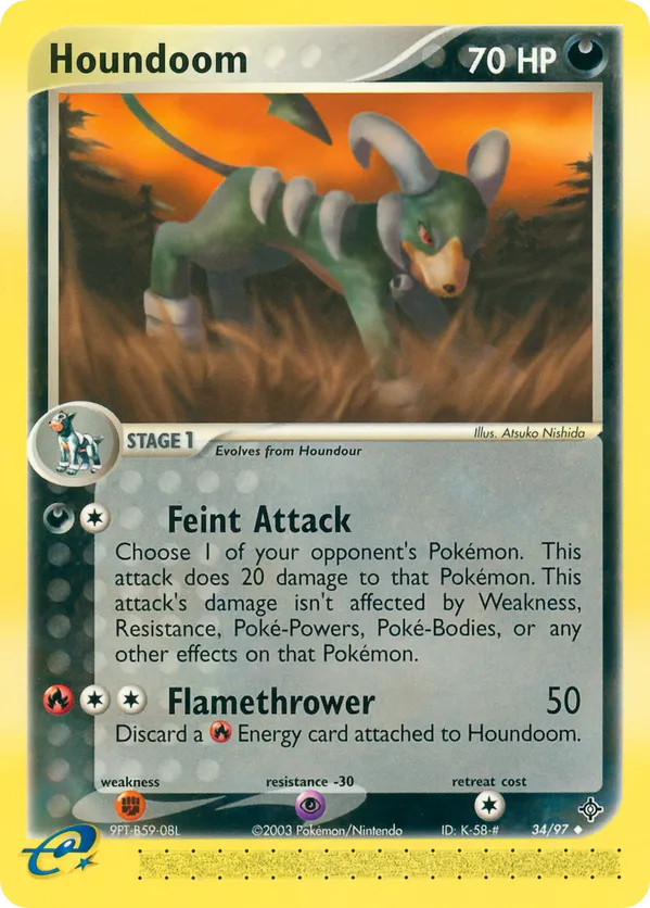 how much is a houndoom pokemon card worth Most Expensive Pokémon Cards Darkness Resolute Assault (50+) If your opponent’s Active Pokémon is an Evolution Pokémon Houndoom 034/198 - NM /