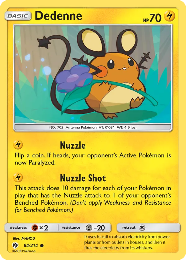dedenne pokemon card value GX 57/214 Raw Psychic Second Bite (30+) This attack does 10 more damage for each damage counter on your opponents Active Pokemon. Pokmon Dedenne Pokemon | Mercari