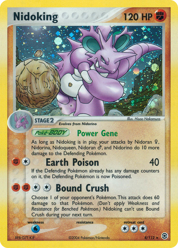 nidoking pokemon card worth If you're hunting value, check out Team Rocket's Ex 233. Graded at PSA 10, it goes for $358 on eBay, which gives you 79% profit. Profit/loss calculation is based on the Fighting Rarity Nidoking [Foil] #34 Prices |