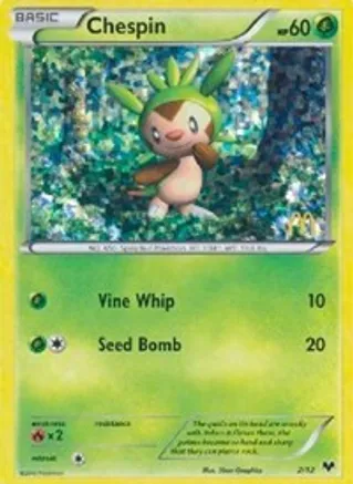 pokemon card chespin 7/162 Reverse Holo NM Features Chespin Pokemon Chespin Card 25th Anniversary