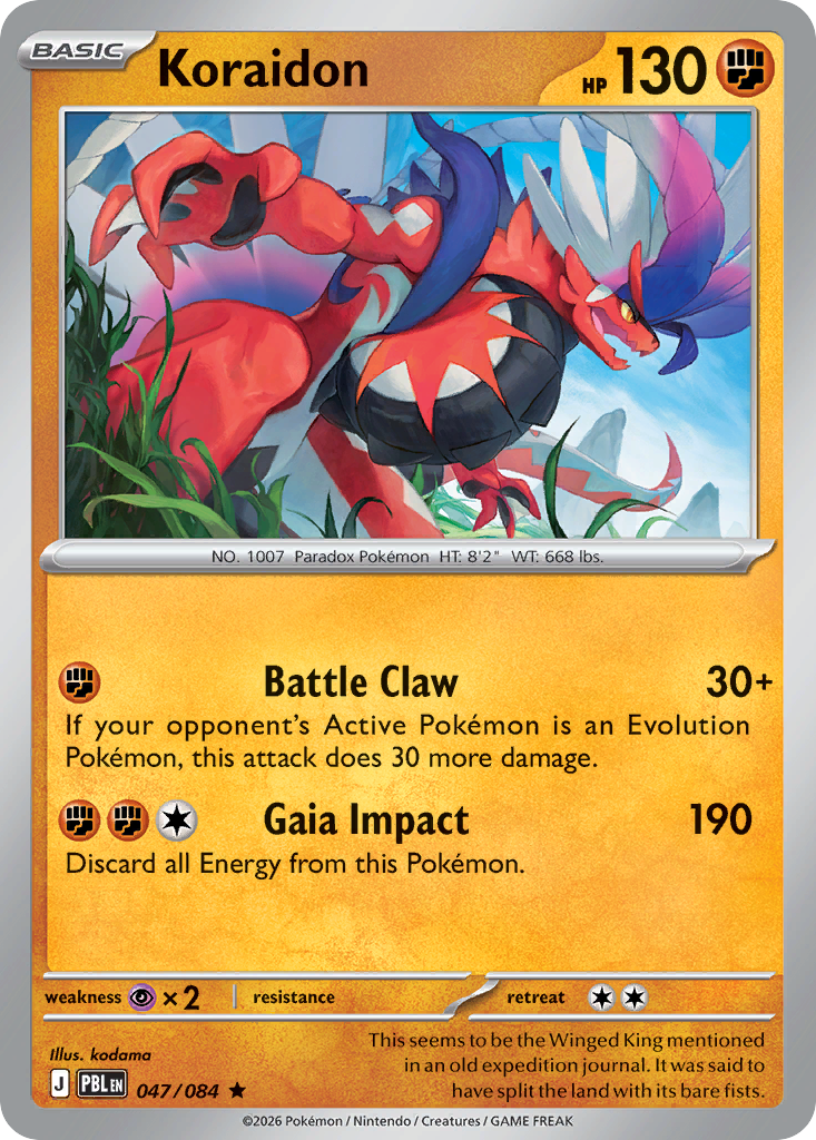 pokmon koraidon card (Prerelease) (91) - SV Scarlet & Violet Promo Cards Holofoil [1FFF] Rampage Fang (190) Discard 3 Energy from this Pokemon Weakness / Resistance / Retreat Cost Koraidon Promo | Extended Art