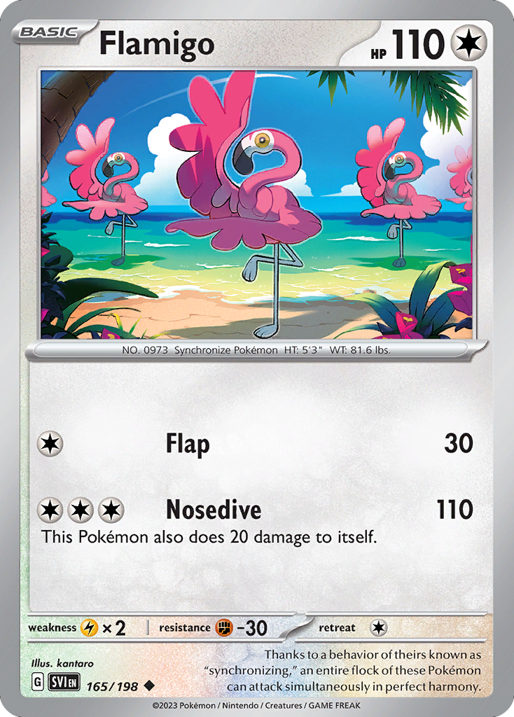 flamigo pokemon card 165 - Reverse Holofoil SV01 Scarlet & Violet Base Set [Electric] x2 Retreat Cost 170/193 Flamigo (Reverse holo) -
